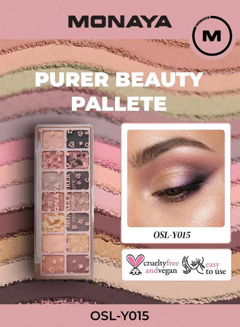 مونايا Purer Palette Y015 - مجموعة ظلال العيون بـ 14 لونًا، صيغة عالية الصبغة وطويلة الأمد، 9 غرام، مثالية لكل لون بشرة - Image 1